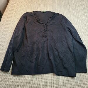 Lauren‎ Ralph Lauren Blouse Womens 2X Blue Ruffle V Neck Long Sleeve Tunic Top